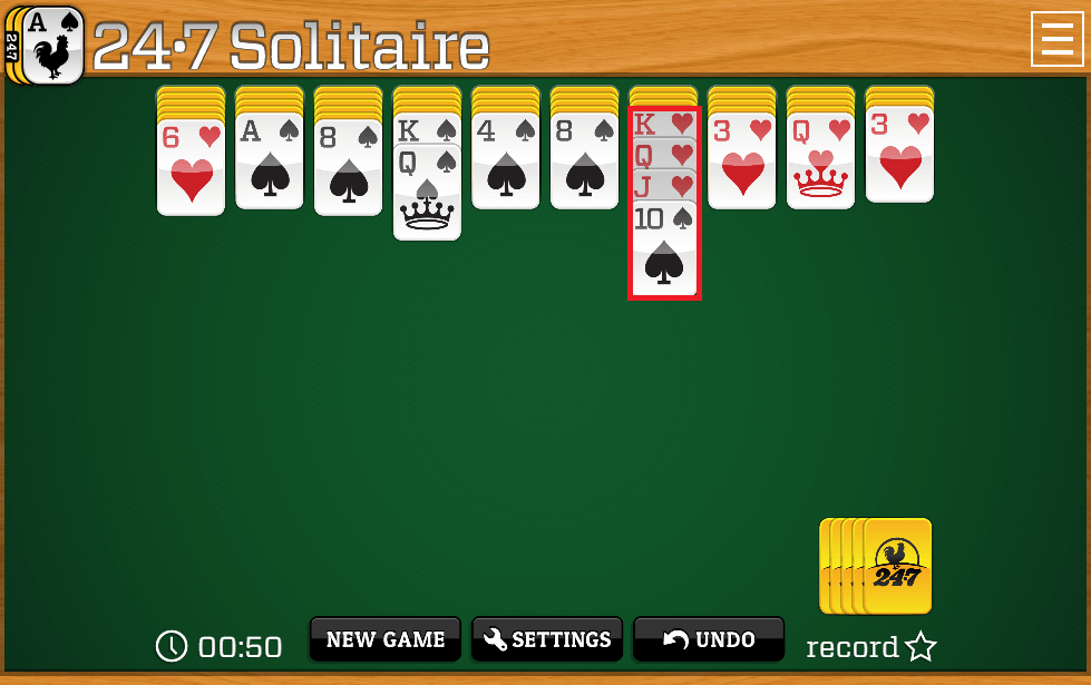spider solitaire stock