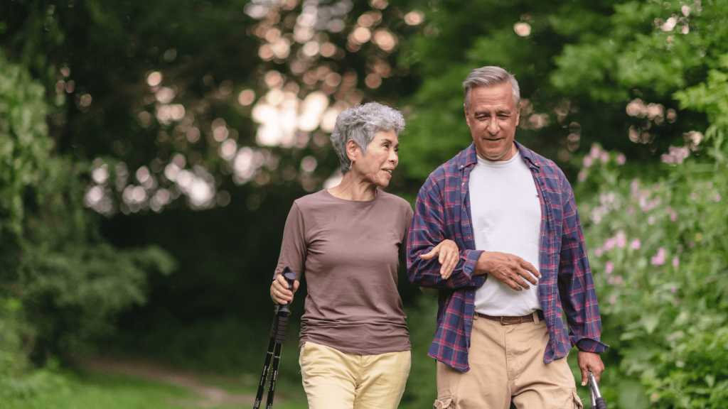 retired couple walking