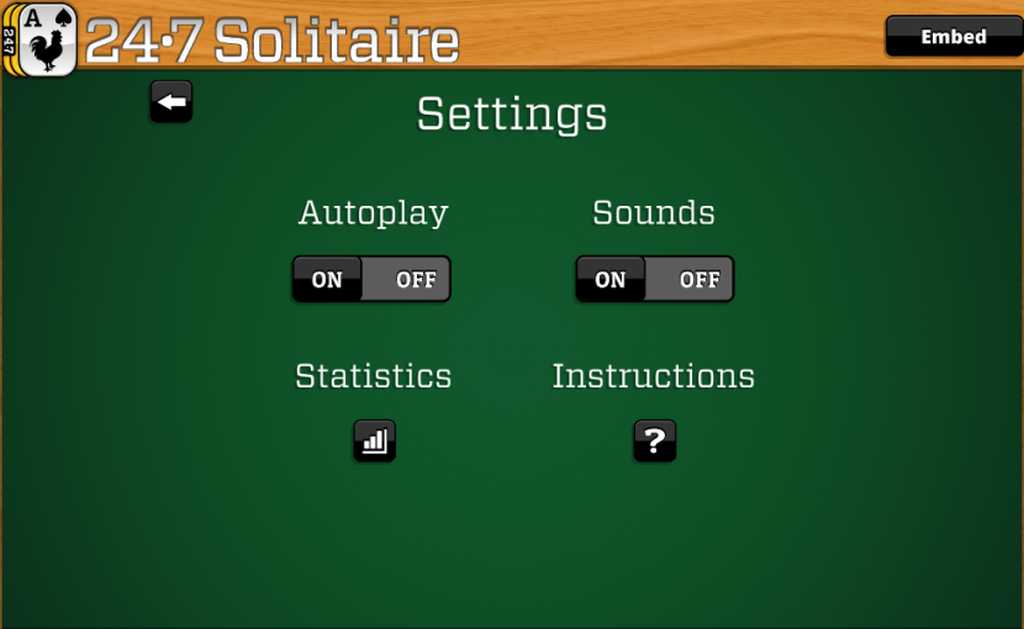 solitaire settings