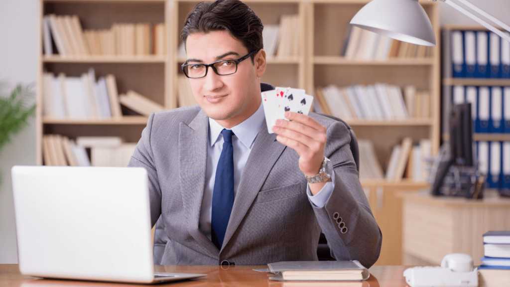 business person with cards